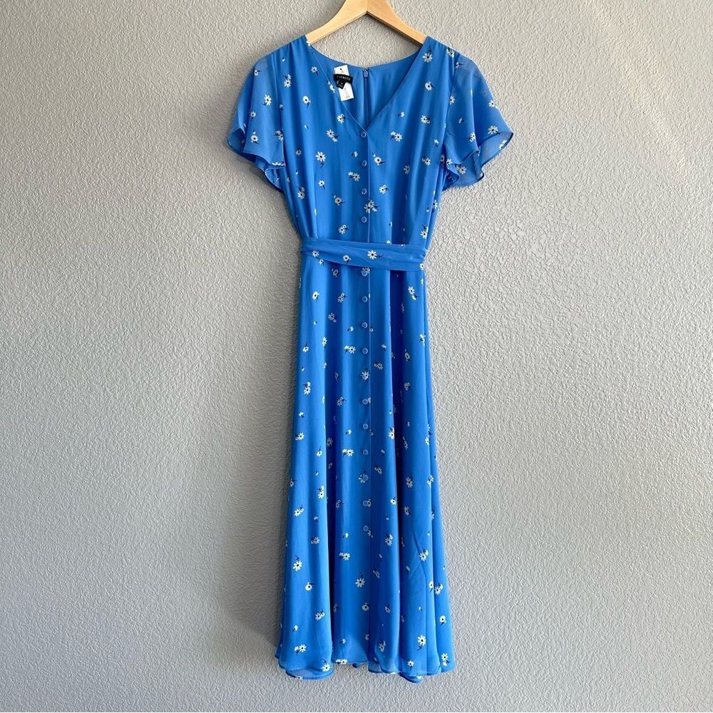NWT Talbots Floral Maxi Dress Sz 8 Button Up V-Neck Waist Tie Blue Teacher New